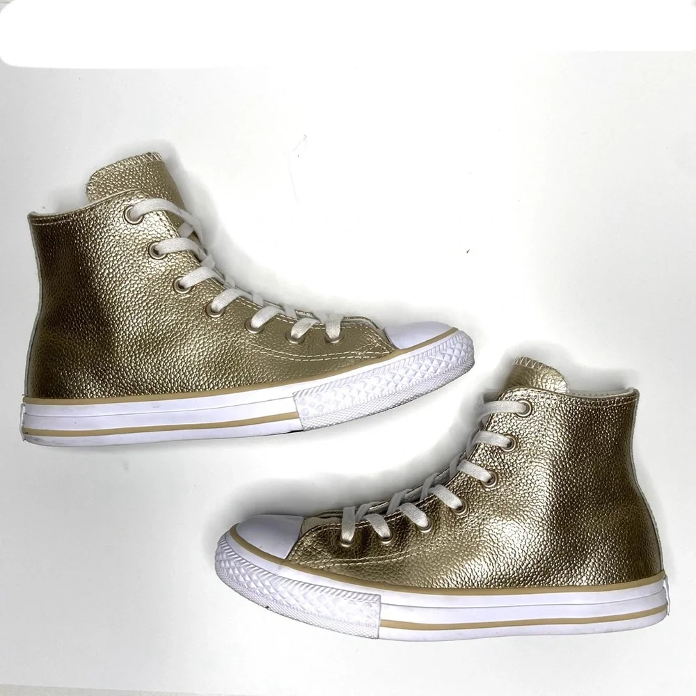 Converse All Star Chuck Taylor Metallic Gold Leather High Top Sneakers Size 3